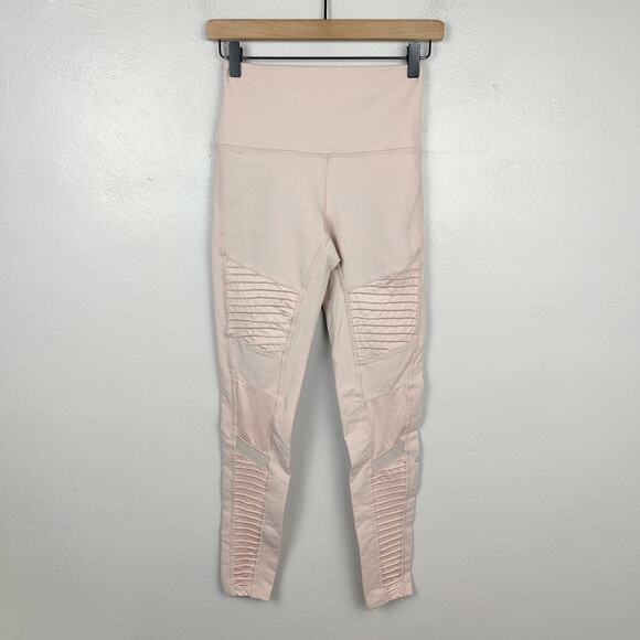 Alo Yoga Moto Leggings Womens Small Light Pink High Rise‎ Semi-sheer Lounge - Picture 1 of 7